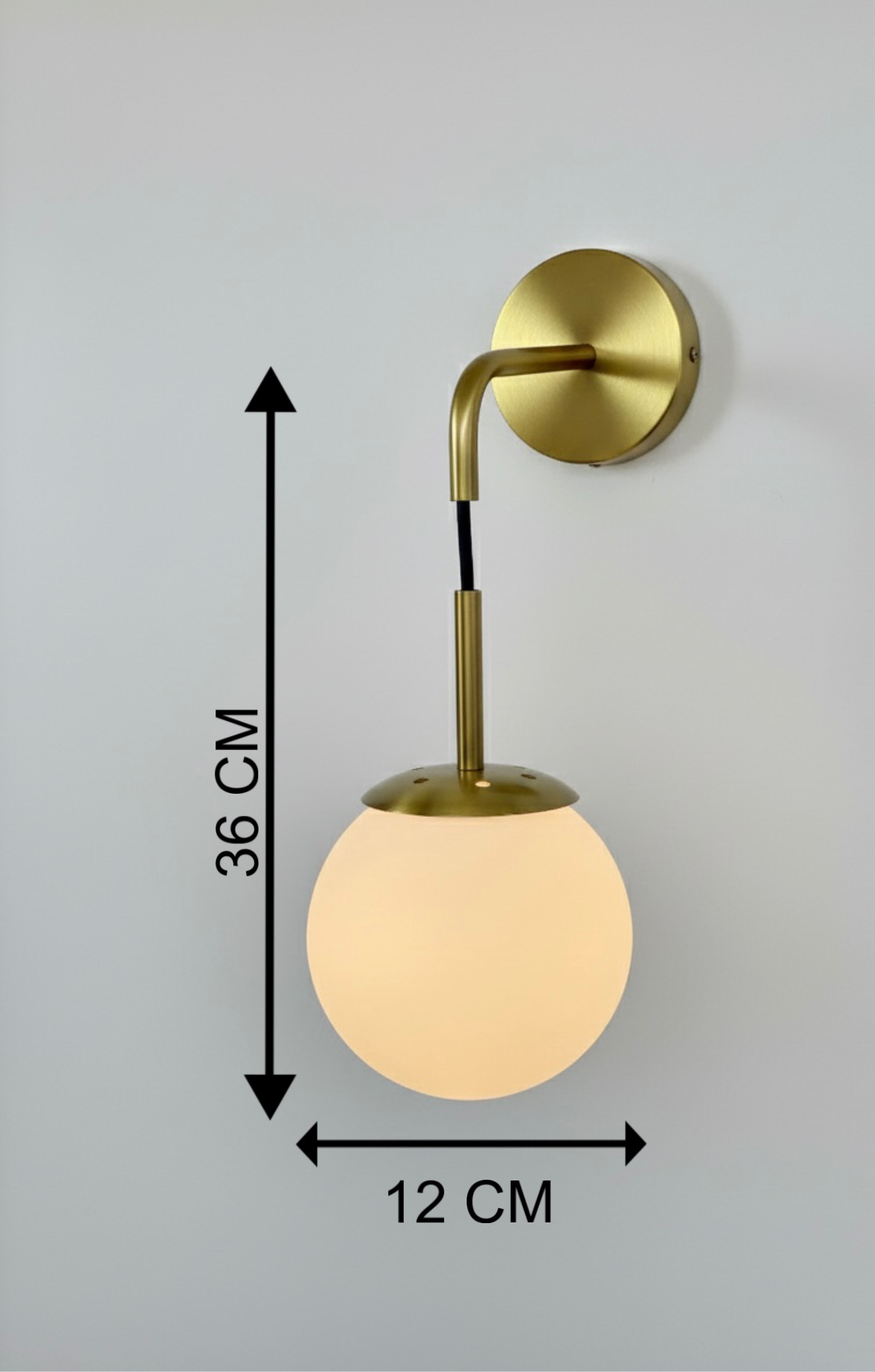 Powerlam Modern Globe Wall Sconce, Brass Metal with White Glass Shade, Contemporary Indoor Light Fixture for Living Room, Bedroom