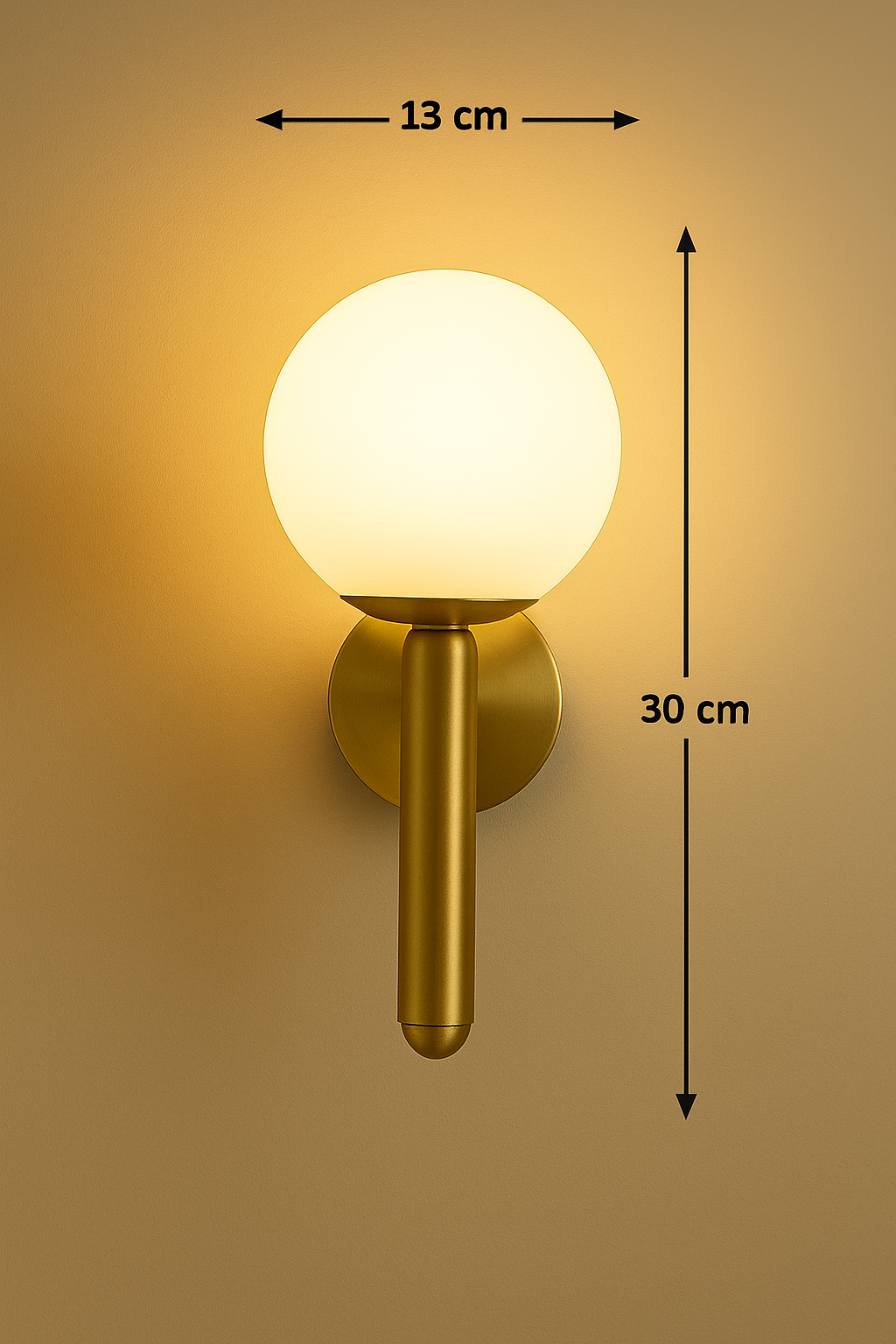Powerlam Modern Globe Wall Sconce, Brass Finish with White Glass Shade, Indoor Light Fixture (Without Bulb)