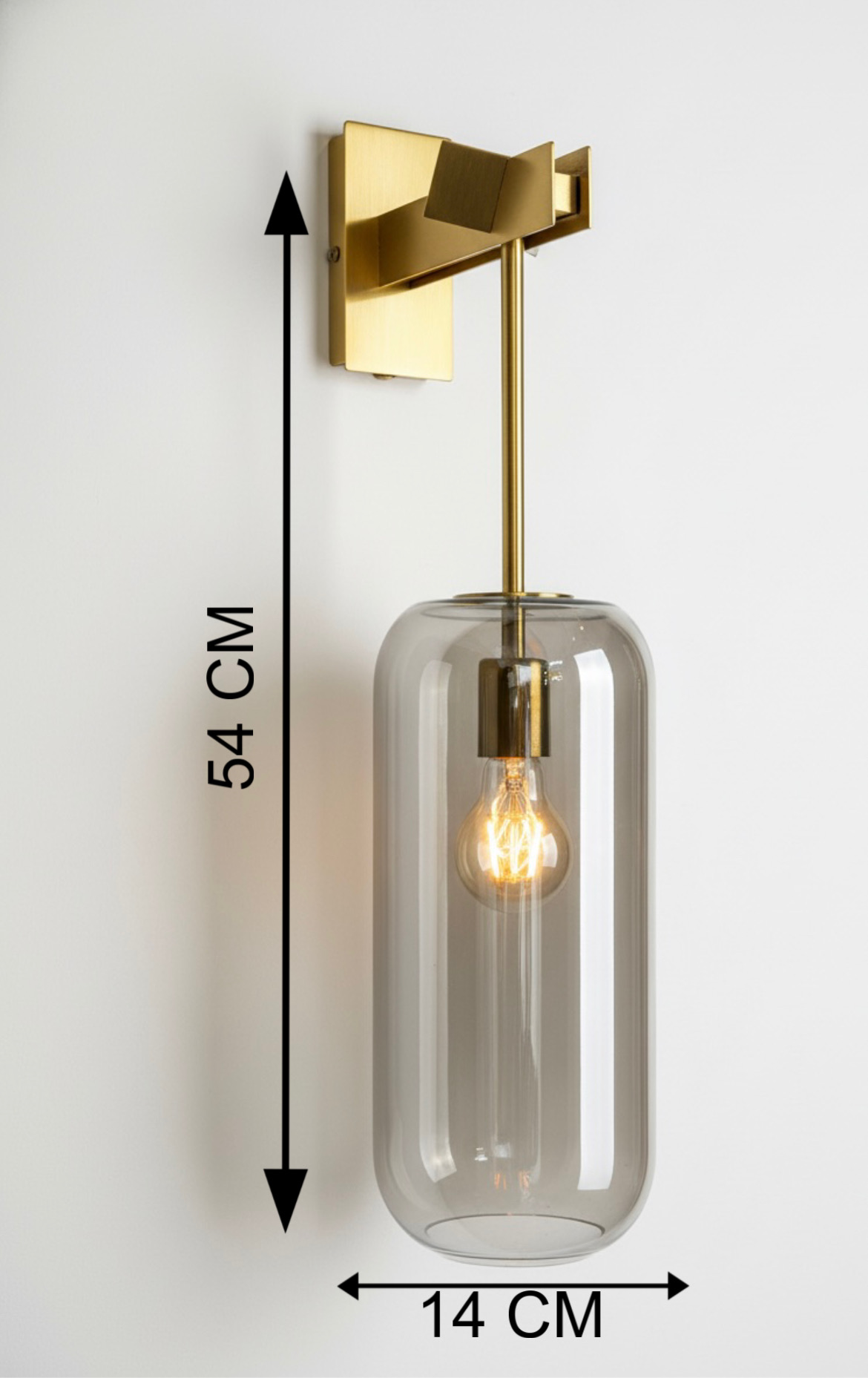 Powerlam Modern Wall Sconce Light with Smoked Glass Cylinder Shade, Brass Finish, Edison Bulb Compatible, Indoor Lighting