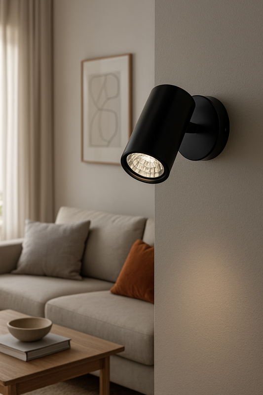 POWERLAM Black Wall Spot Light, 18W LED, Adjustable Focus Light, Modern Indoor Wall Mount for Living Room/Office/Shop