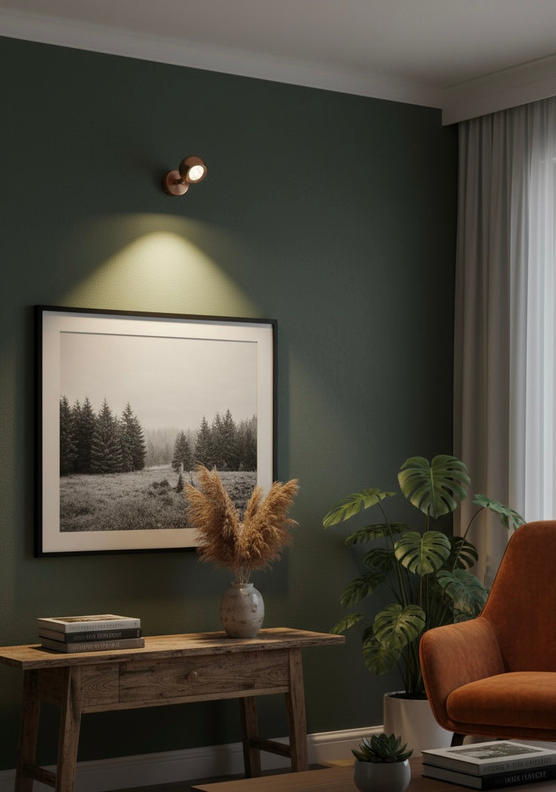 Powerlam Modern Adjustable LED Wall Sconce, Copper Bronze, Metal, Spotlight Fixture for Indoor Lighting