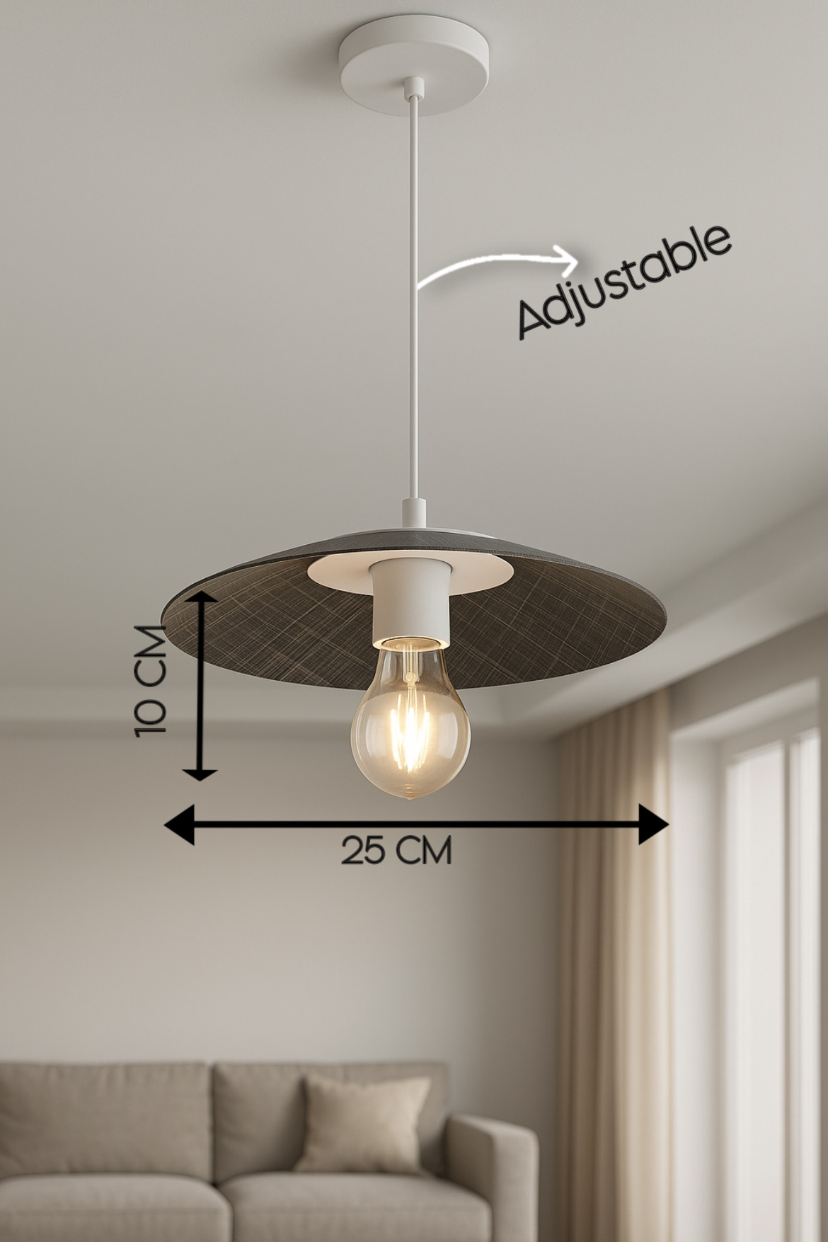 POWERLAM Modern Minimalist Pendant Light | Decorative Ceiling Hanging Lamp for Bedroom, Living Room, CAF� | E27 Holder (Black Interior, White Finish)
