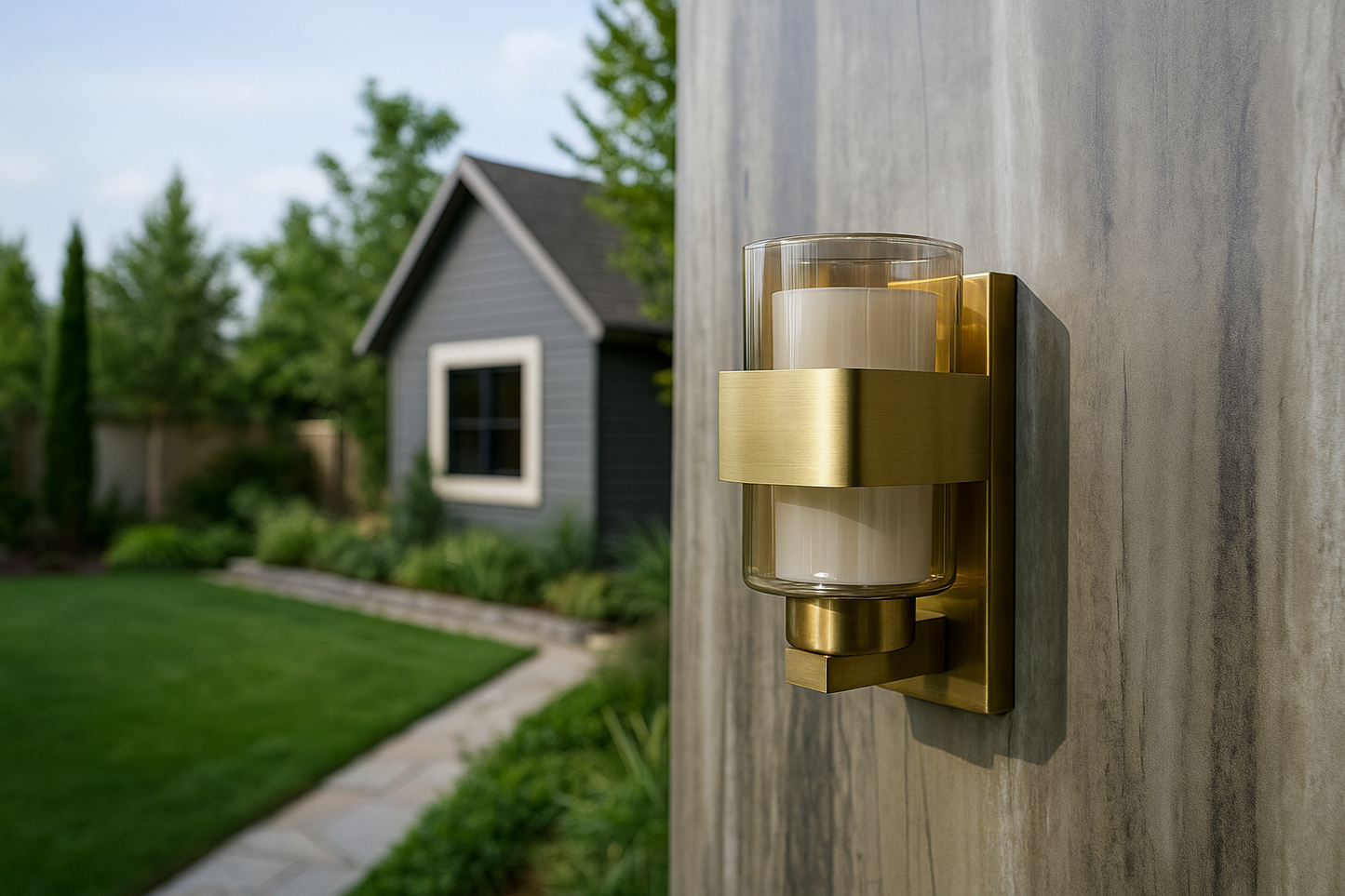 Powerlam Modern Glass Wall Sconce, Brushed Brass Finish, Cylindrical Shade