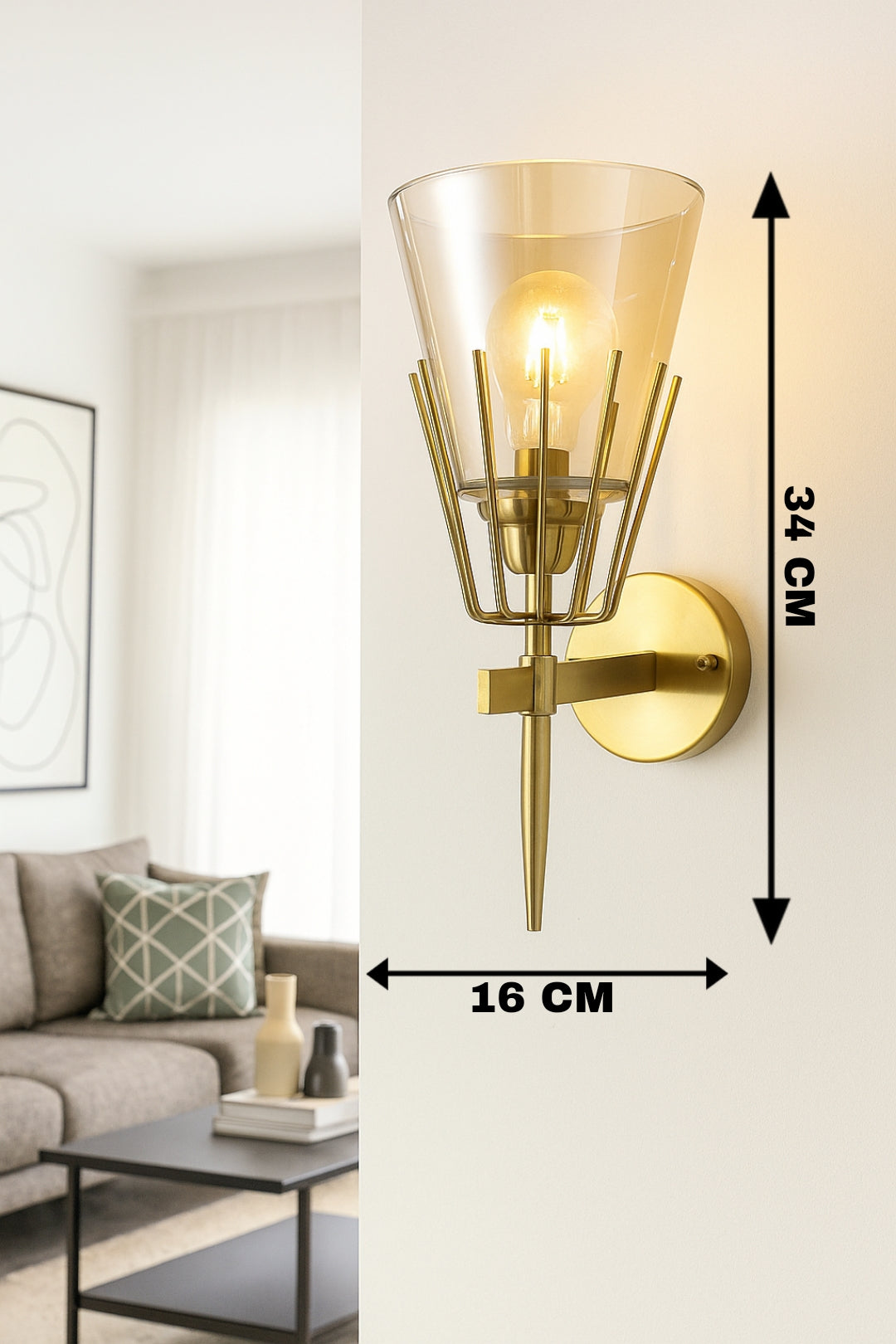 Powerlam Modern Gold Wall Sconce with Clear Glass Shade | Industrial Vintage Wall Light Fixture | Decorative Wall Lamp for Living Room, Bedroom, Hallway