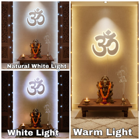 POWERLAM LED Om Wall Light | Decorative Backlit Om Symbol for Mandir, Living Room & Home Décor | Spiritual LED Wall Lamp for Temple & Meditation Space