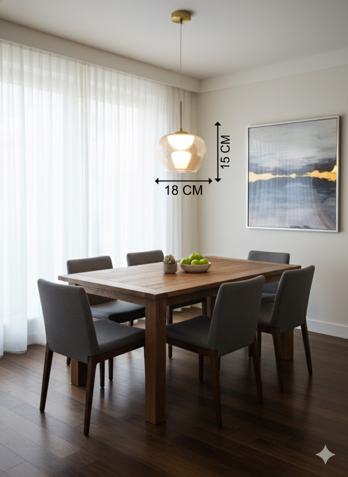 Powerlam Oversized Mid-Century Modern Clear Glass Globe Pendant Light - Brushed Brass | Contemporary Statement Ceiling Fixture for Living Room & Foyer