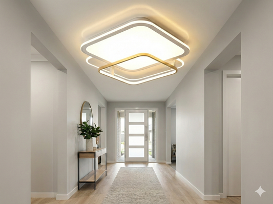 Powerlam Modern LED Ceiling Light, Square Design, Layered Frame, Warm White Lighting, Flush Mount Fixture