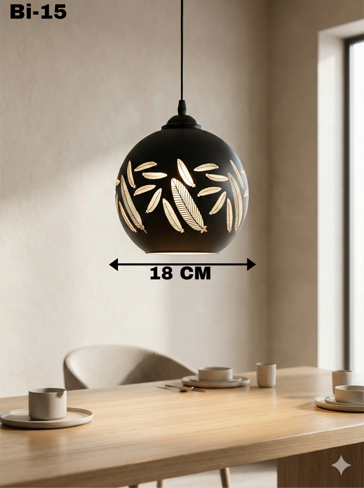 Powerlam Pendant Light, Black, Leaf Cutout Design, Globe Shape, Decorative Hanging Lamp