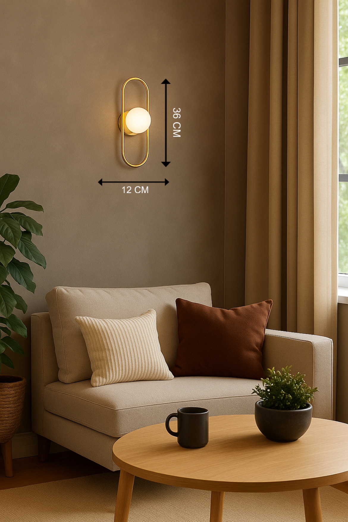 Powerlam Modern Globe Wall Light with Gold Frame, Oval Backplate, White Glass Shade, Contemporary Sconce
