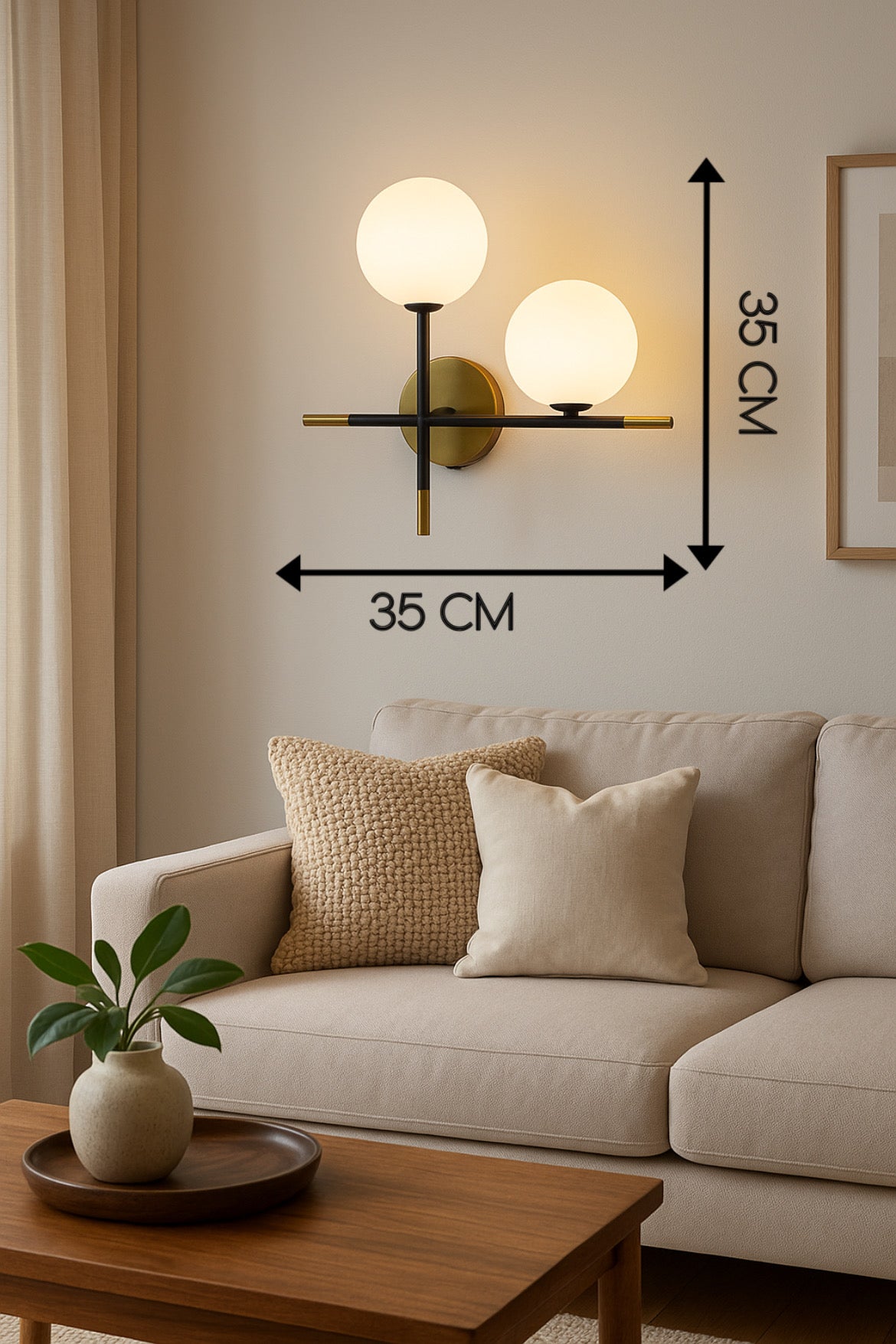 Powerlam Twin Orb Designer Wall Light, Black and Gold Cross Design, Contemporary Wall Light Fixture