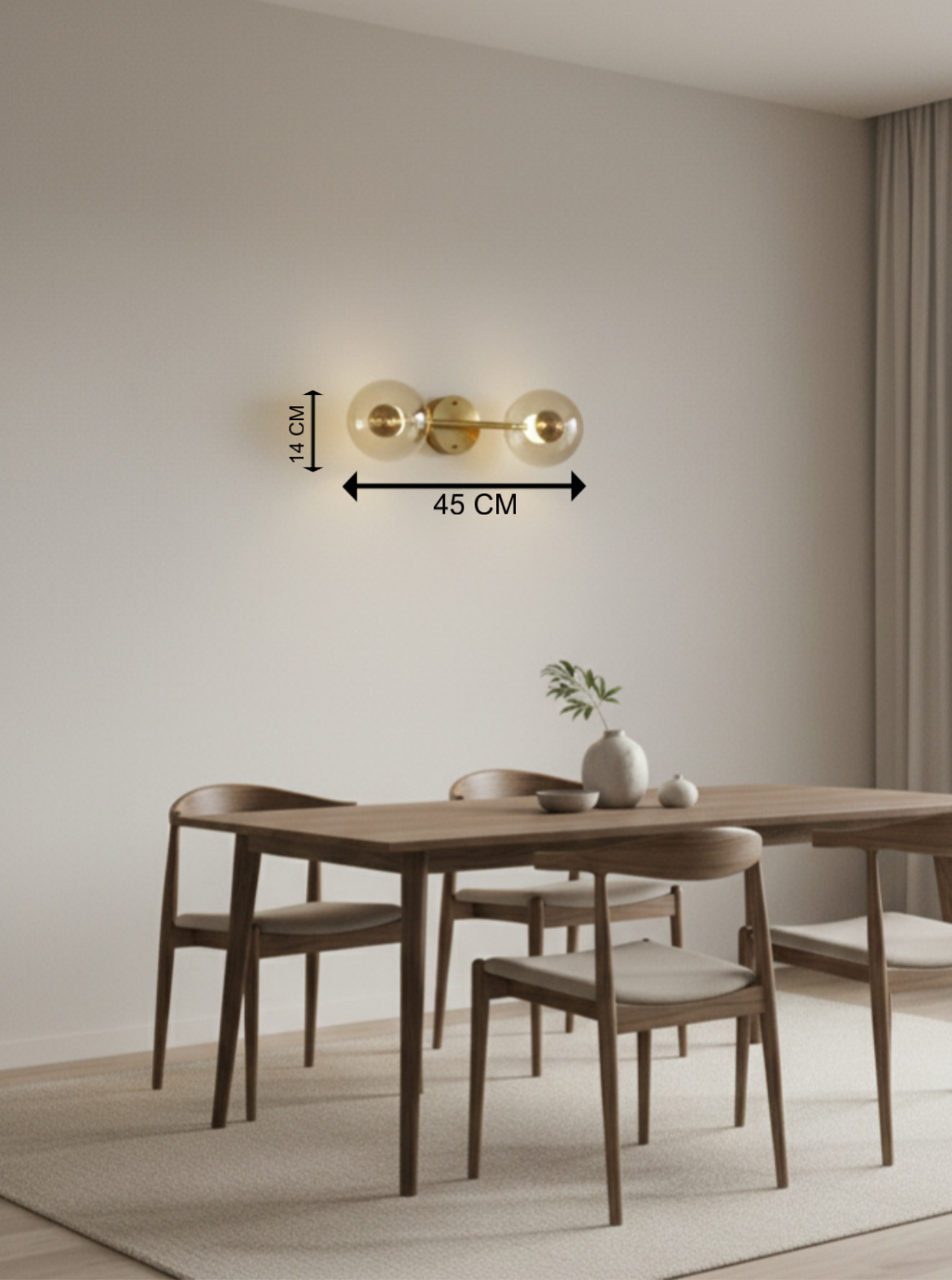 Powerlam Modern Gold Glass Wall Sconce, 3-Light Sphere Vanity Light Fixture, Brass Finish, 45x14 cm, for Bedroom, Living Room