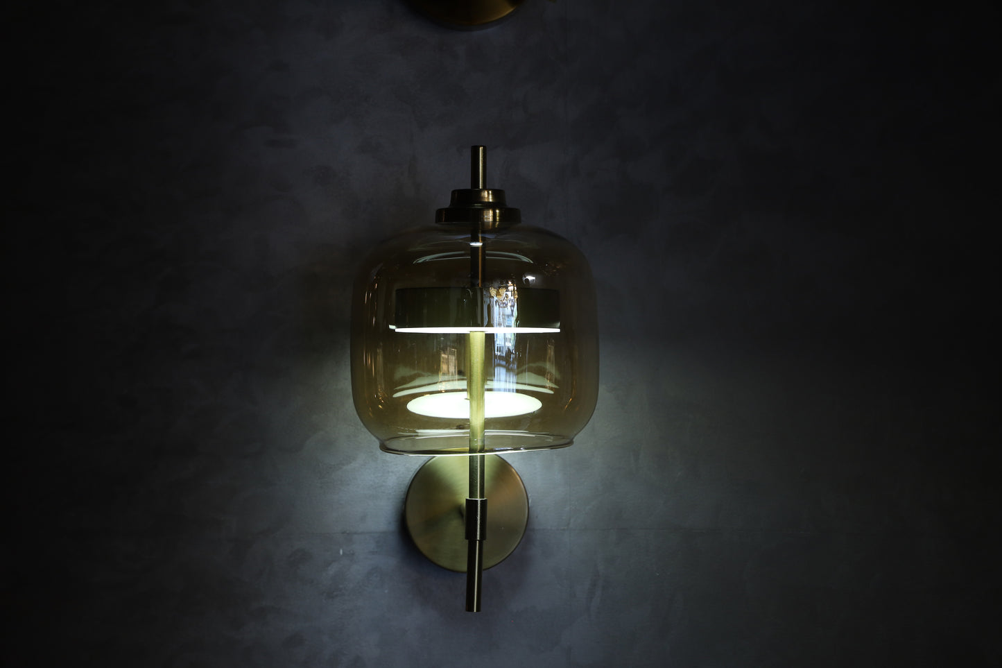 Powerlam Modern Glass Wall Sconce, Amber Dome Shade with Brass Finish, LED Wall Light Fixture