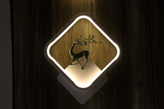 Powerlam LED Wall Light with Golden Deer Design, Modern Decorative Sconce, White Frame