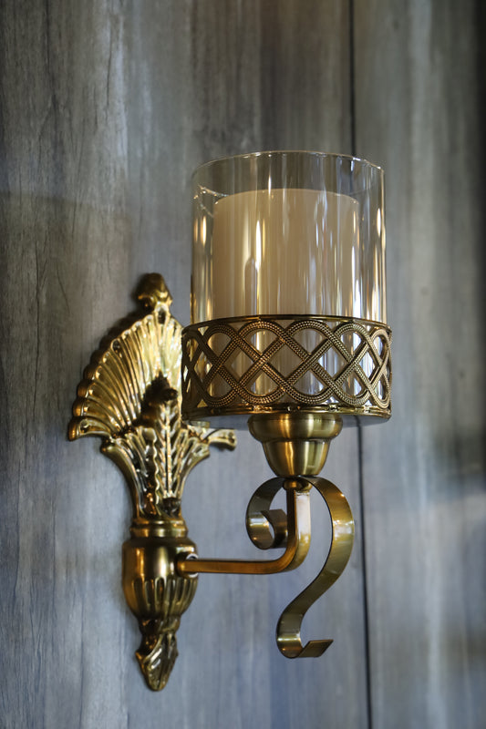 Powerlam Vintage Brass Wall Light with Glass Shade | Antique Finish Wall Sconce for Living Room, Bedroom, Hallway | LED Compatible Decorative Lamp