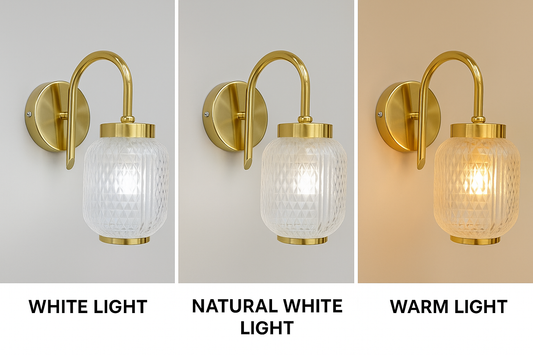 Powerlam Modern Glass Wall Sconce, Brass Gold Finish, Textured Crystal Shade, 3-Color Temperature Modes, Indoor Decorative Light Fixture for Bedroom, Living Room