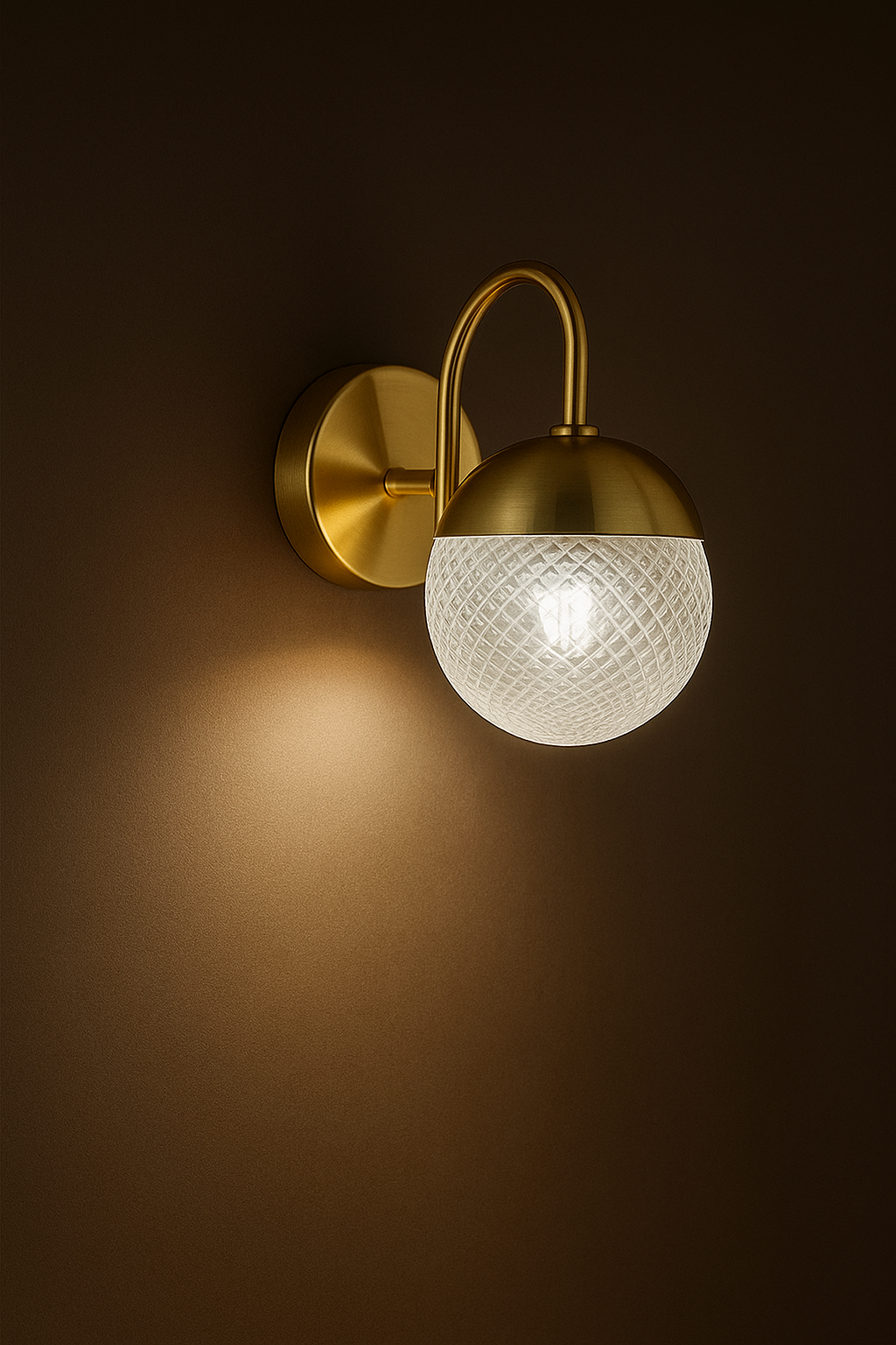 POWERLAM Modern Gold Wall Light with Frosted Glass Globe | Decorative LED Wall Lamp for Living Room, Bedroom, Hallway