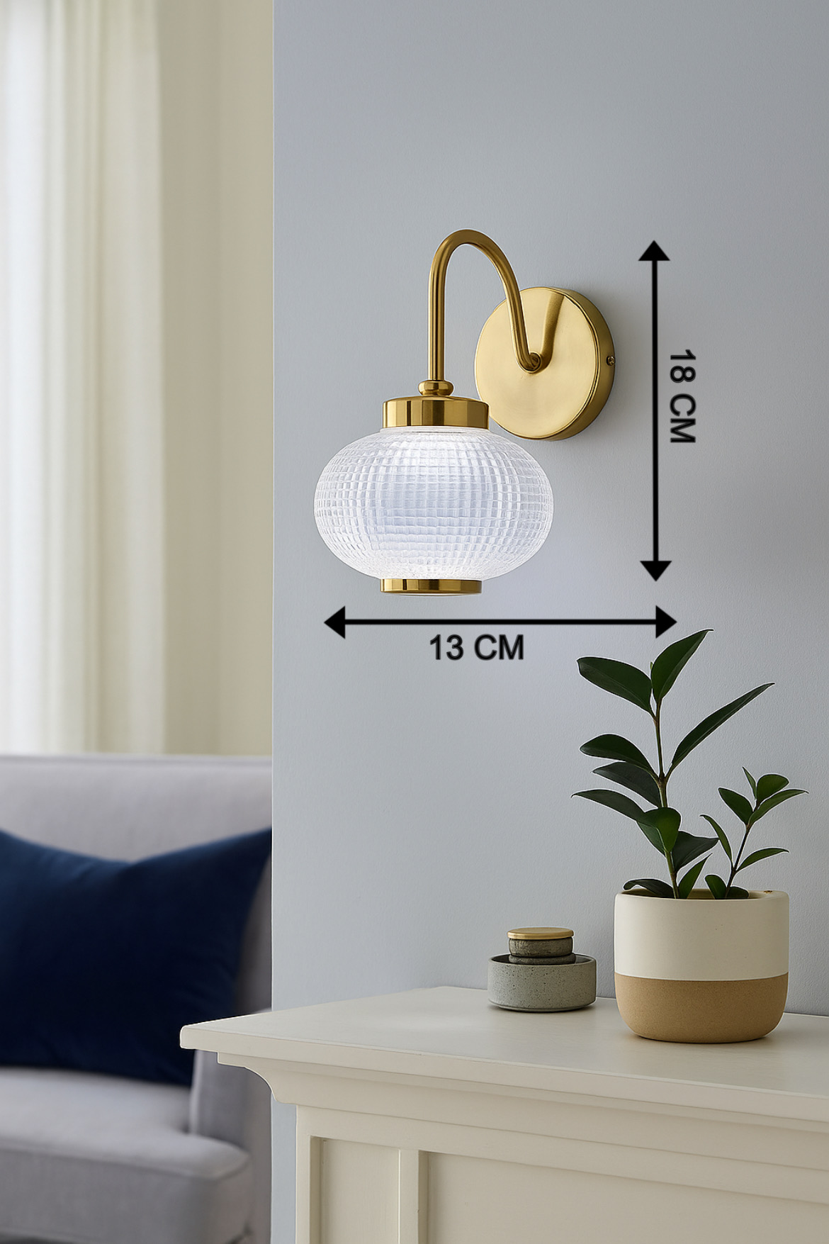 Powerlam Modern Glass Globe Pendant Light, Textured Pattern, Gold Metal Finish, Warm White LED