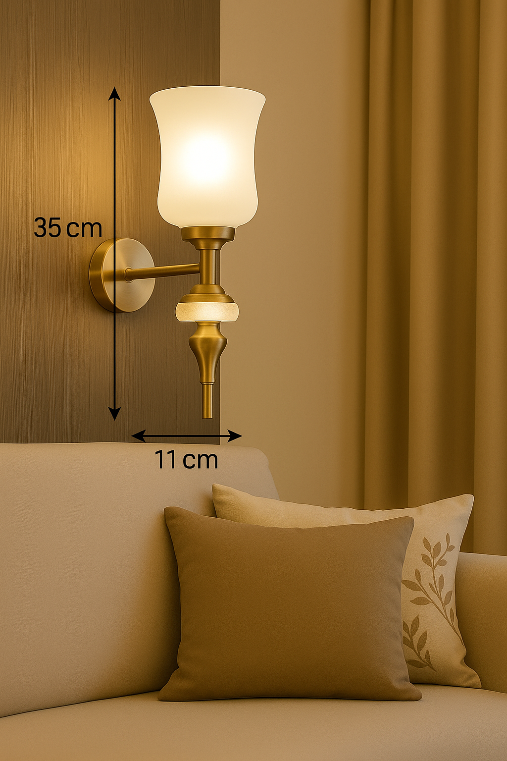 Powerlam Modern Wall Sconce with Glass Shade, 3-Light Mode Brass Wall Light, Natural White/Warm White Lighting