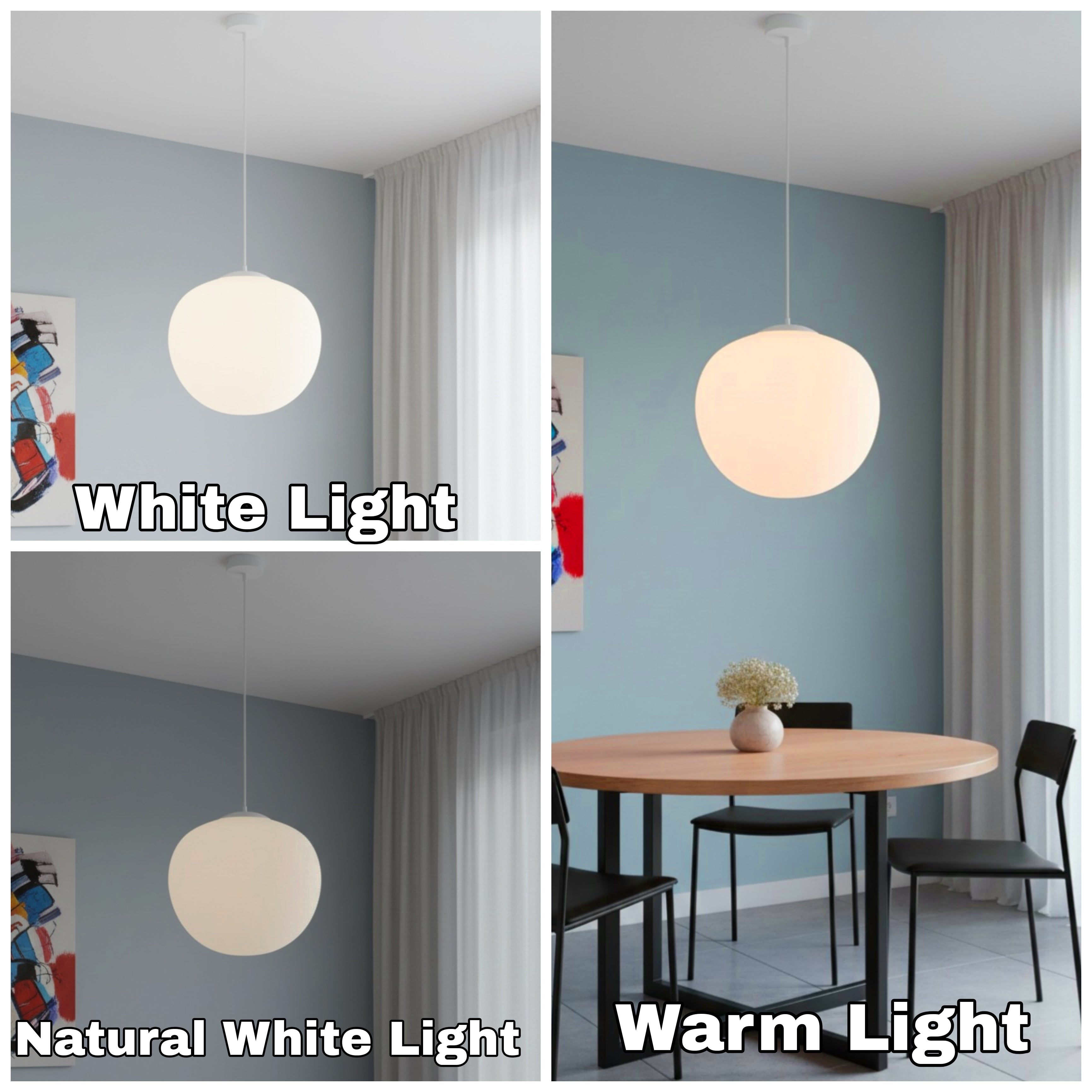 POWERLAM Modern Globe Pendant Light | Minimalist Hanging Ceiling Lamp for Dining Room, Bedroom & Living Space