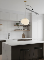 Powerlam Modern Globe Pendant Light, White Glass Shade, Adjustable Height, Diameter, Contemporary Minimalist Design for Kitchen, Living Room