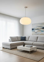 Powerlam Modern Oval Glass Pendant Light, White Frosted Shade, Contemporary Hanging Lamp for Living Room, Dining Room