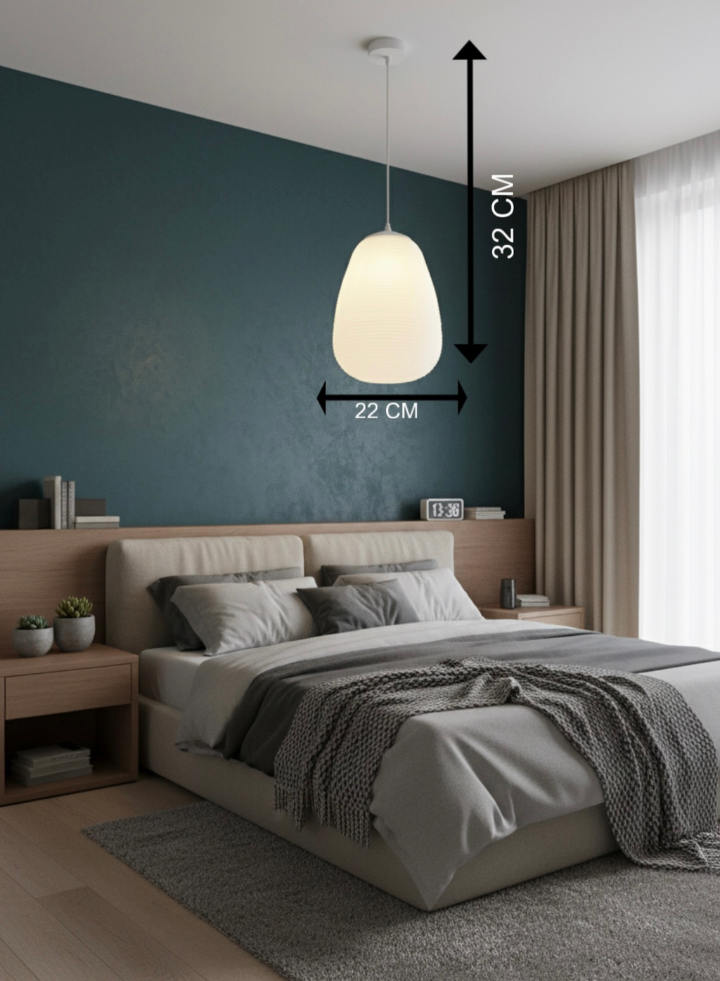 Powerlam Modern Pendant Light, White Frosted Glass Teardrop Shade, Contemporary Hanging Lamp for Living Room, Bedroom, Dining Area