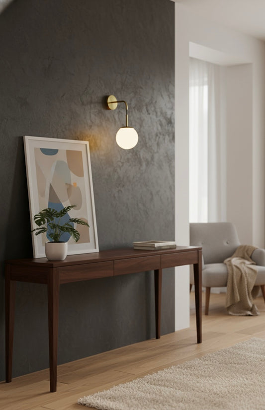 Powerlam Modern Globe Wall Sconce, Brass Metal with White Glass Shade, Contemporary Indoor Light Fixture for Living Room, Bedroom