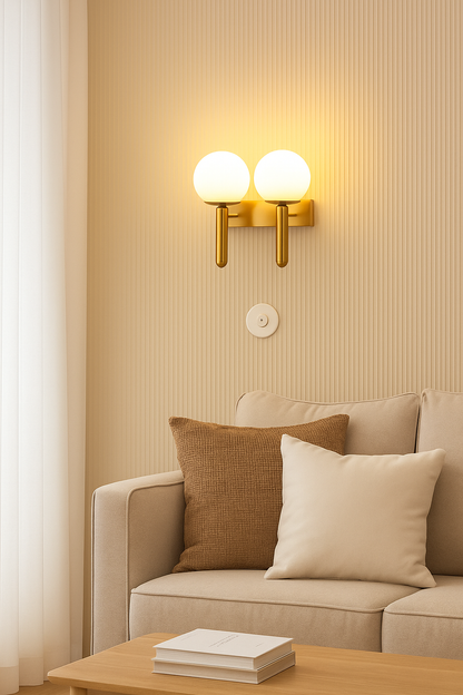 Powerlam Modern Double Globe Wall Sconce, Brushed Bronze Finish, Frosted Glass Shades (Without Bulb)