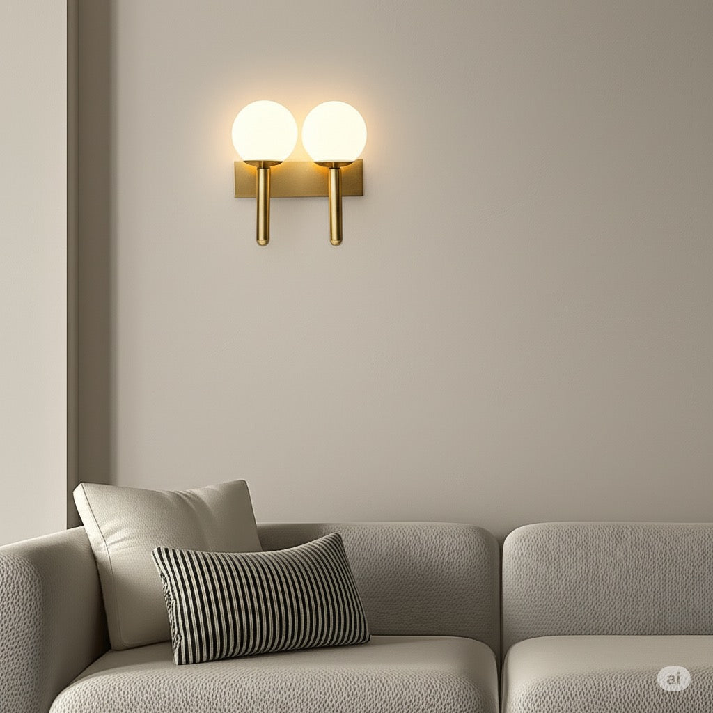 Powerlam Modern Double Globe Wall Sconce, Brushed Bronze Finish, Frosted Glass Shades (Without Bulb)