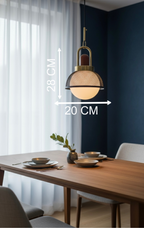 Powerlam Modern Globe Pendant Light with Mesh Dome, Brass and Wood Finish, Contemporary Hanging Lamp for Dining Room, Living Room