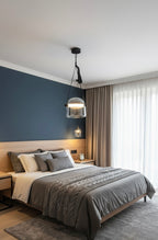 Powerlam Modern Glass Pendant Light, Black Metal Chain, Clear Dome Shade, Contemporary Hanging Lamp for Dining Room, Living Room, Bedroom