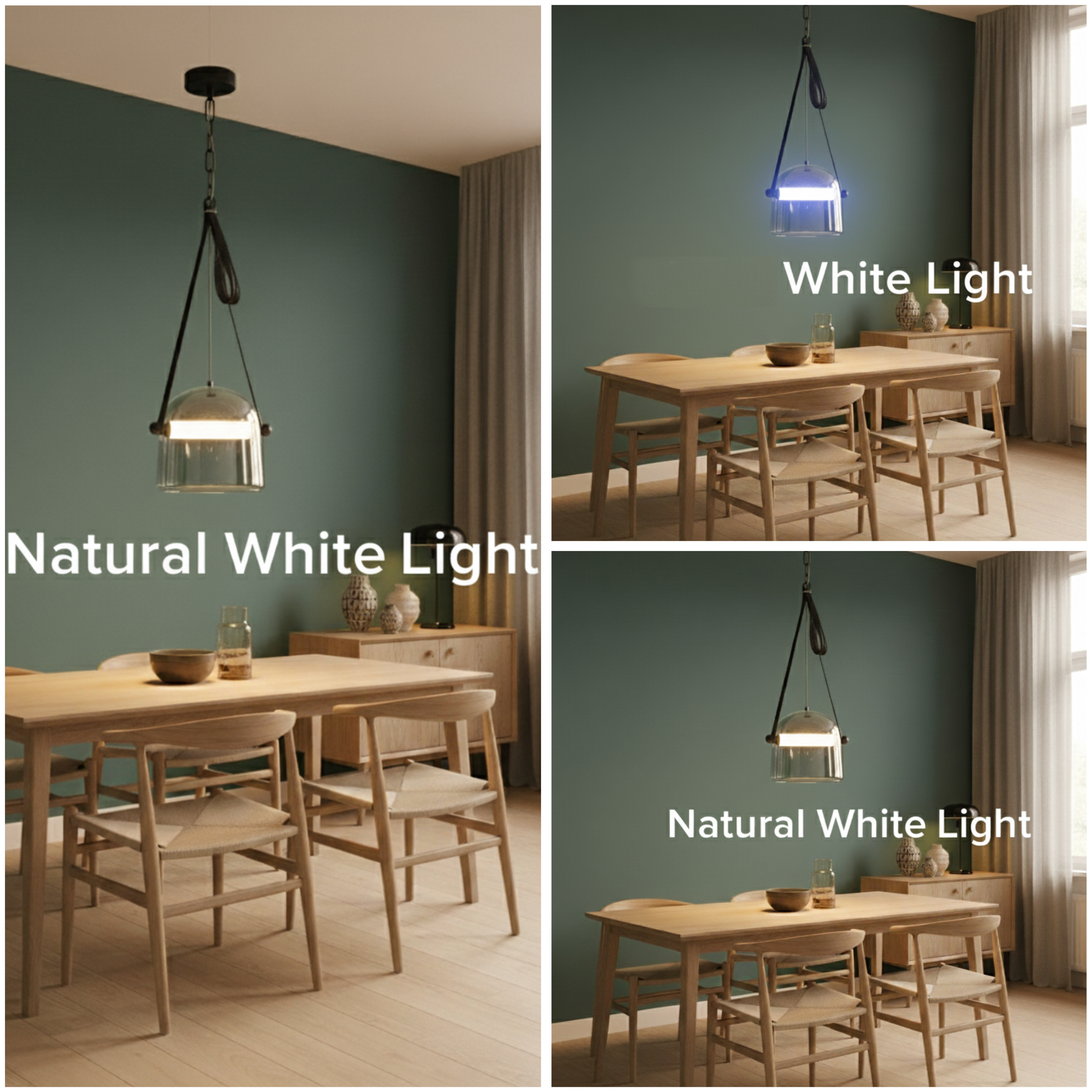 Powerlam Modern Glass Pendant Light, Black Metal Chain, Clear Dome Shade, Contemporary Hanging Lamp for Dining Room, Living Room, Bedroom