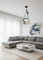 Powerlam Modern Glass Pendant Light, Black Metal Chain, Clear Dome Shade, Contemporary Hanging Lamp for Dining Room, Living Room, Bedroom