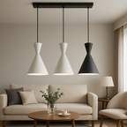 POWERLAM Modern Triple Cone Pendant Light | Ceiling Hanging Light for Living Room, Dining, Kitchen | Decorative Designer Suspension Lamp (Matte Black & White)