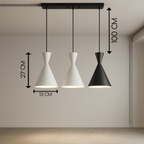 POWERLAM Modern Triple Cone Pendant Light | Ceiling Hanging Light for Living Room, Dining, Kitchen | Decorative Designer Suspension Lamp (Matte Black & White)