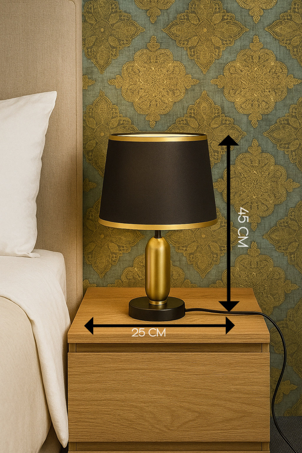 POWERLAM Royale Touch Table Lamp – Black & Gold Finish | Premium Bedside Lamp for Bedroom, Living Room, Hotel Decor