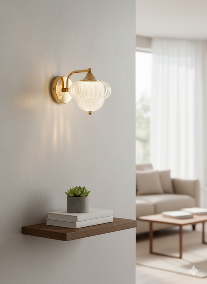 Powerlam Luxury Modern Wall Sconce, Polished Gold Metal with Frosted Glass Shade, Elegant Ornate Design, Indoor Light Fixture