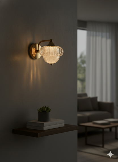 Powerlam Luxury Modern Wall Sconce, Polished Gold Metal with Frosted Glass Shade, Elegant Ornate Design, Indoor Light Fixture