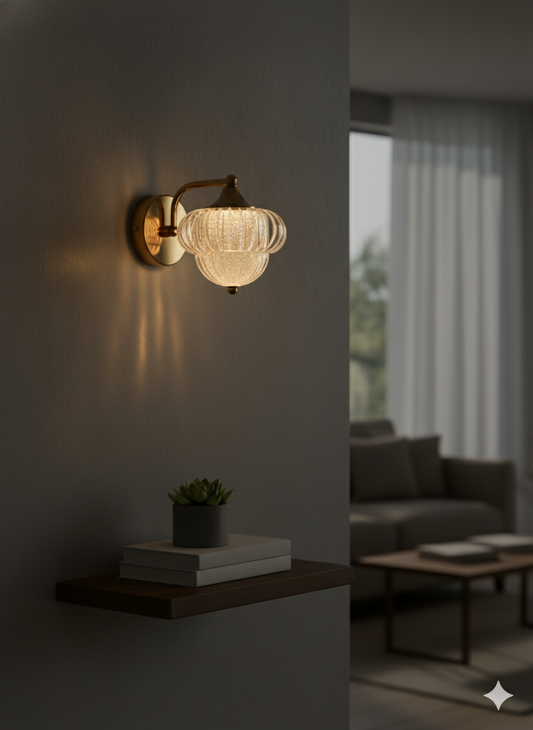 Powerlam Luxury Modern Wall Sconce, Polished Gold Metal with Frosted Glass Shade, Elegant Ornate Design, Indoor Light Fixture