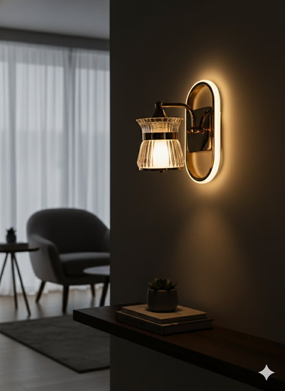 Powerlam Luxury Modern Wall Sconce, Fluted Crystal Glass Shade with Polished Gold Finish, Metal and Glass Construction