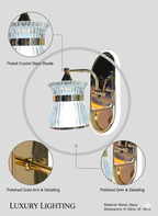 Powerlam Luxury Modern Wall Sconce, Fluted Crystal Glass Shade with Polished Gold Finish, Metal and Glass Construction