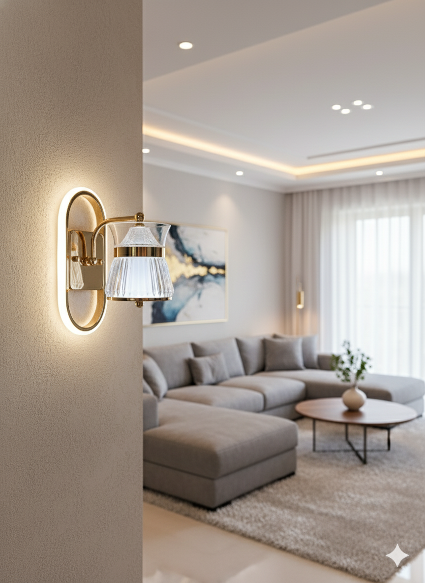 Powerlam Polished Gold Dual Light Fluted Glass Wall Sconce