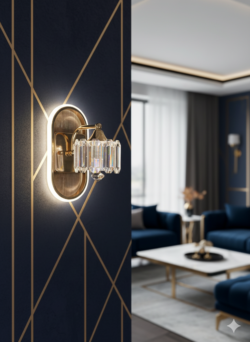 POWERLAM Crystal LED Wall Light | Luxury Modern Wall Lamp for Living Room, Bedroom & Hallway Décor