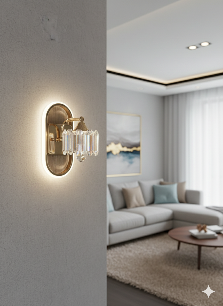 POWERLAM Crystal LED Wall Light | Luxury Modern Wall Lamp for Living Room, Bedroom & Hallway Décor