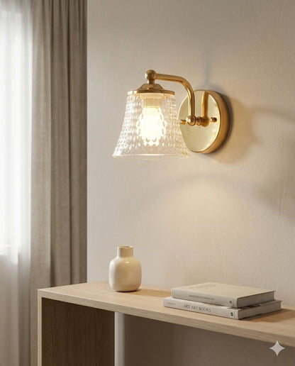 Powerlam Wall Sconce Light, Gold Finish, Textured Glass Shade, Modern Style, Single Light Fixture