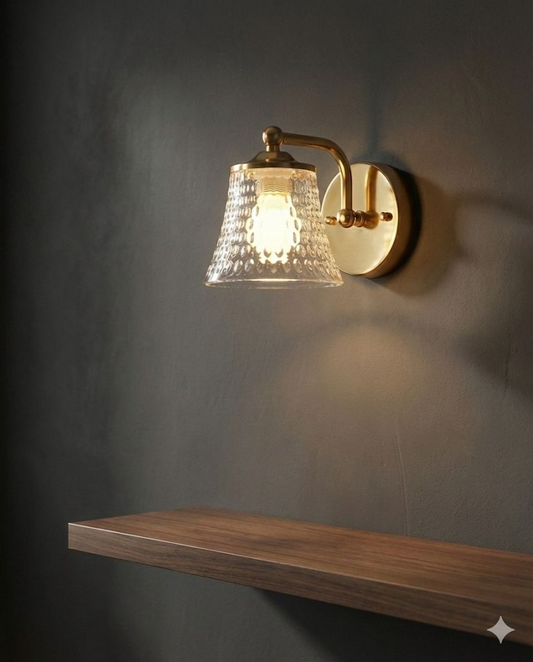 Powerlam Wall Sconce Light, Gold Finish, Textured Glass Shade, Modern Style, Single Light Fixture