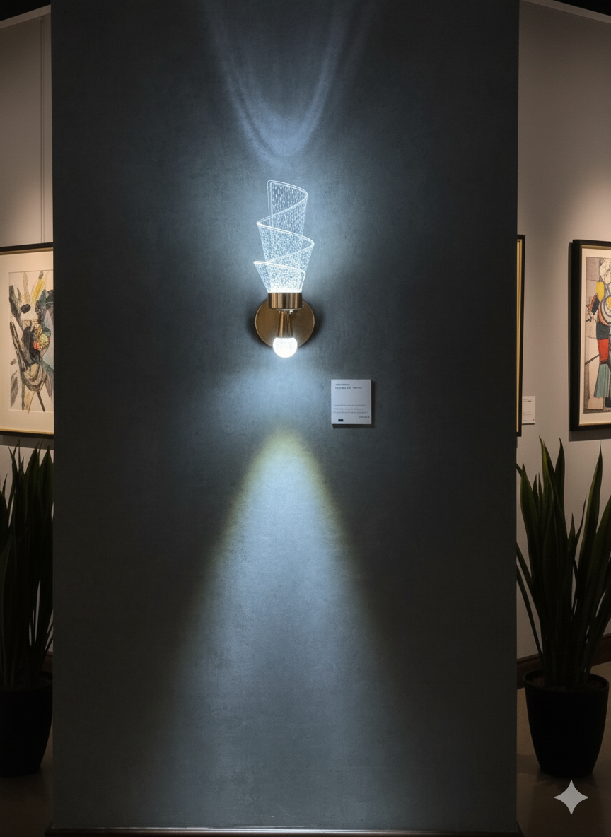 POWERLAM Spiral Crystal LED Wall Light | Modern Decorative Wall Lamp for Bedroom, Living Room & Hall | Stylish Golden Finish Wall Sconce for Home Décor