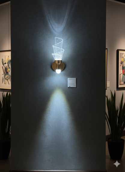 POWERLAM Spiral Crystal LED Wall Light | Modern Decorative Wall Lamp for Bedroom, Living Room & Hall | Stylish Golden Finish Wall Sconce for Home Décor