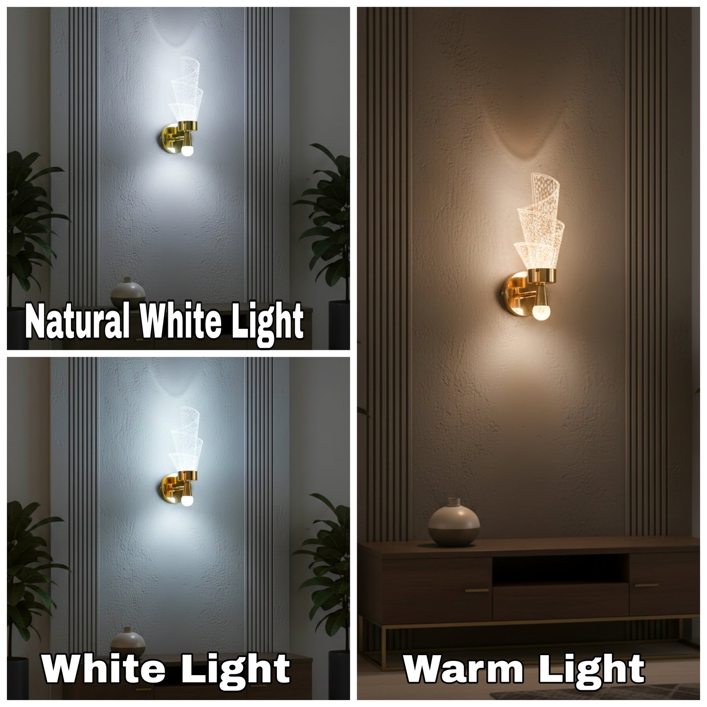POWERLAM Spiral Crystal LED Wall Light | Modern Decorative Wall Lamp for Bedroom, Living Room & Hall | Stylish Golden Finish Wall Sconce for Home Décor
