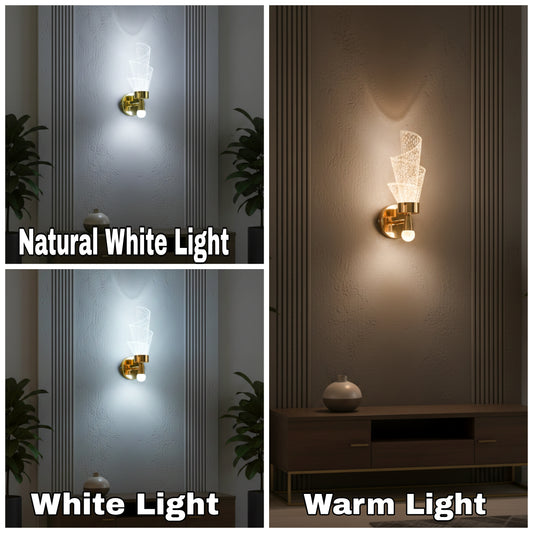 POWERLAM Spiral Crystal LED Wall Light | Modern Decorative Wall Lamp for Bedroom, Living Room & Hall | Stylish Golden Finish Wall Sconce for Home Décor